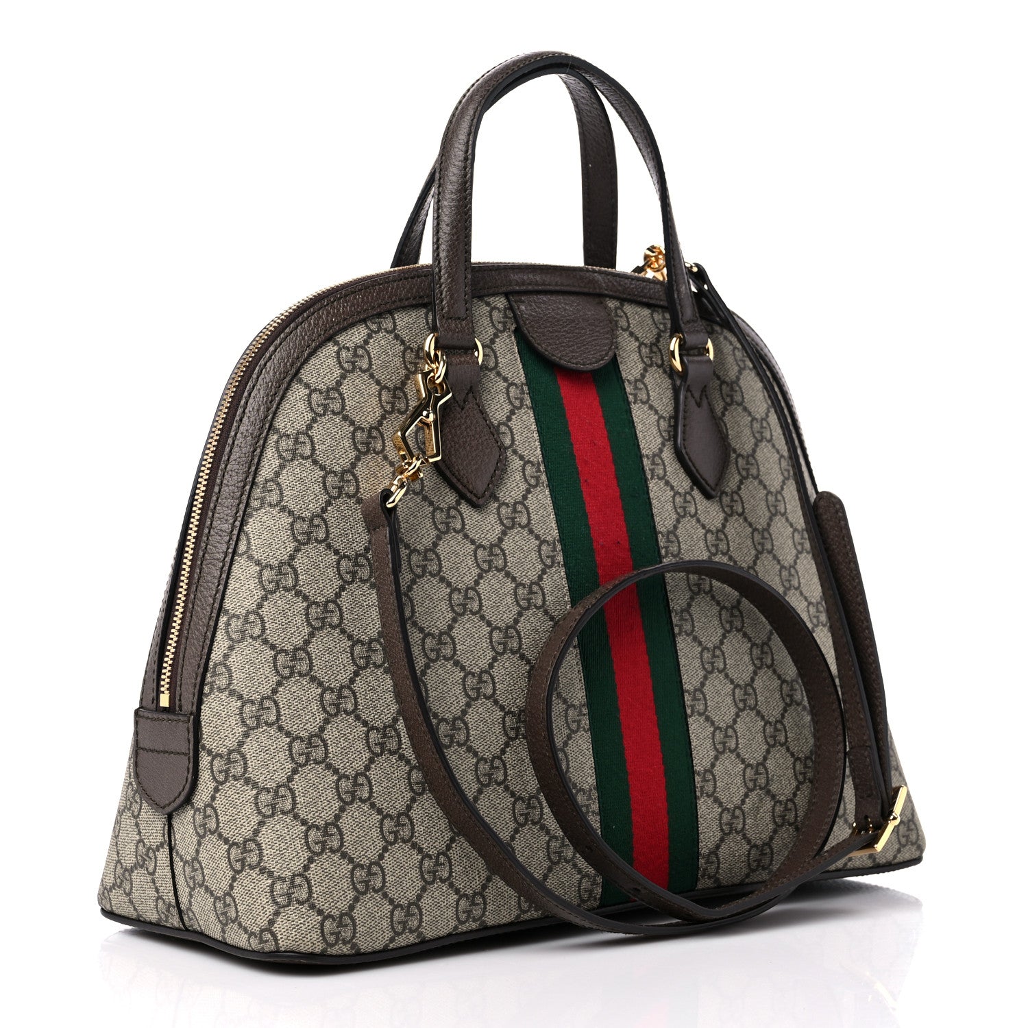 Gucci GG Supreme Monogram Web Medium Ophidia Top Handle Dome Bag Brown 3 of 12