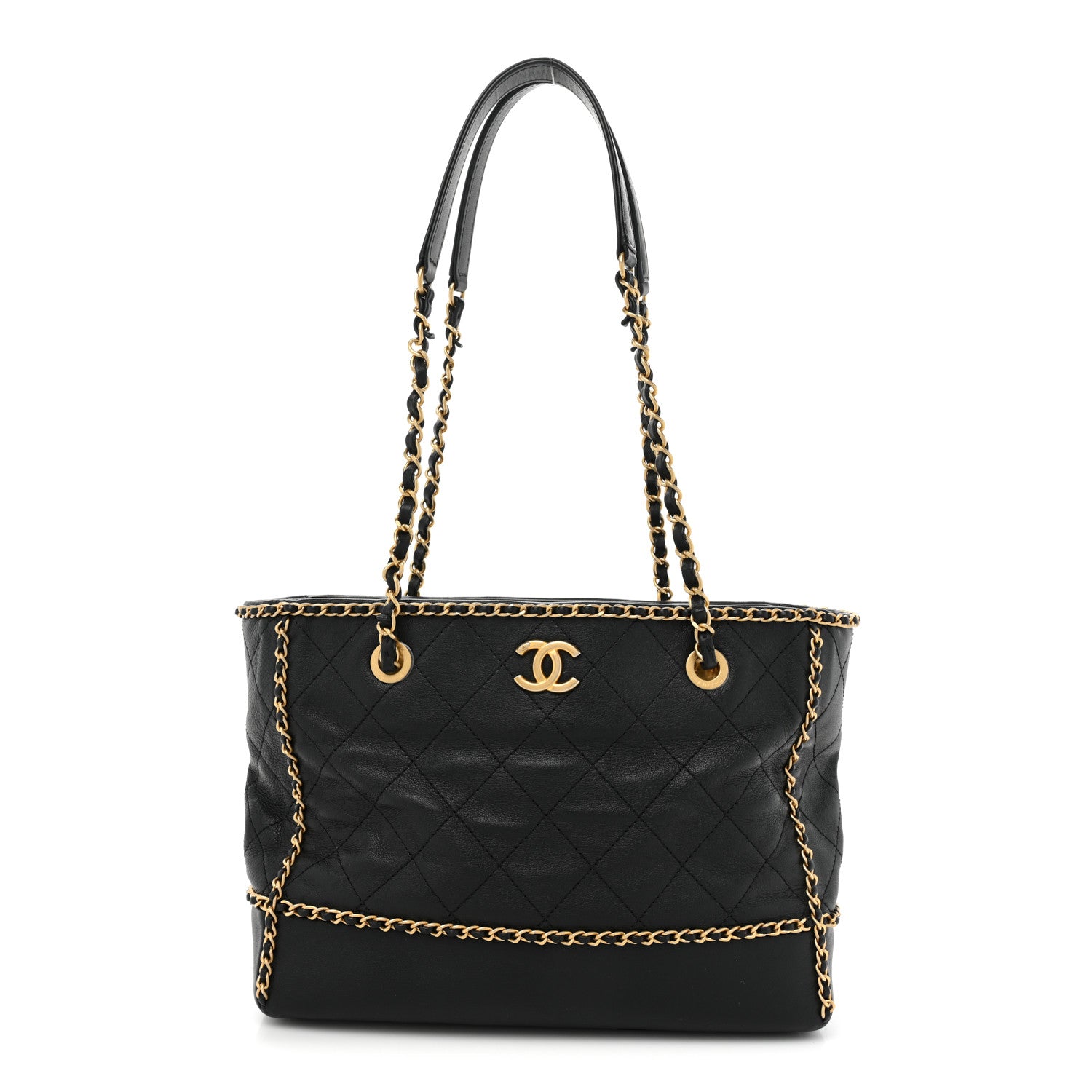 Chanel Calfskin Quilted Chain Lines Shopping Tote Black 1 of 15