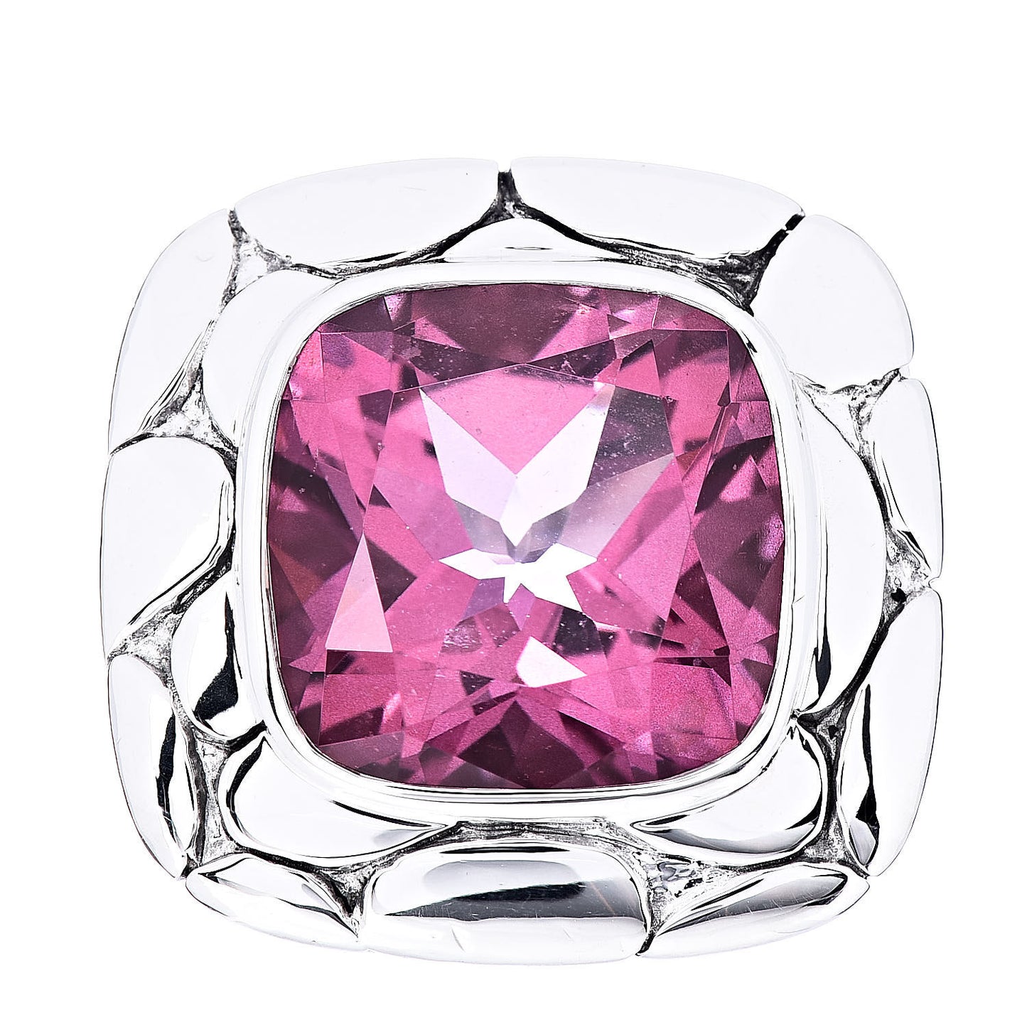 Sterling Silver Pink Topaz Batu Kali Square Ring 57 8