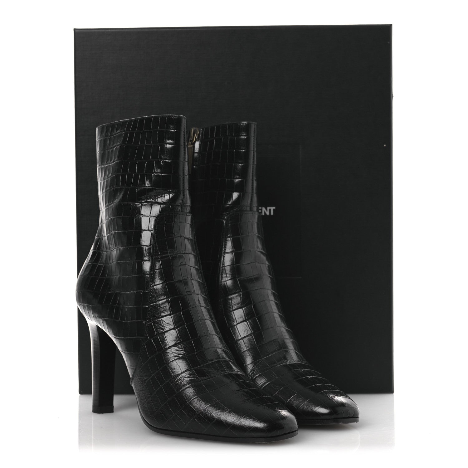 Saint Laurent Shiny Crocodile Embossed Jane 90 Zip Booties 42 Black 11 of 11