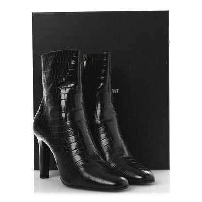 Saint Laurent Shiny Crocodile Embossed Jane 90 Zip Booties 42 Black 11 of 11