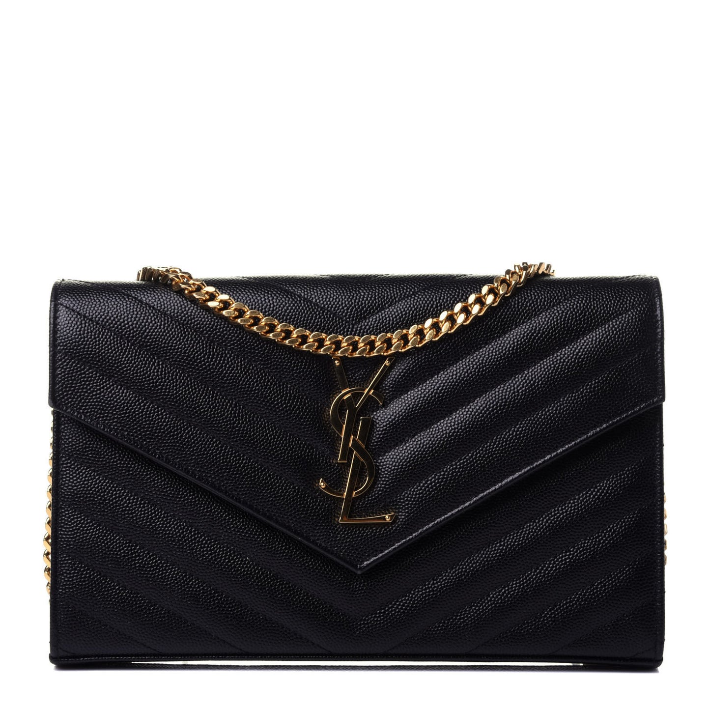Grain De Poudre Matelasse Chevron Monogram Chain Wallet Black