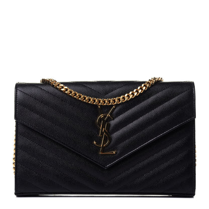 Saint Laurent Grain De Poudre Matelasse Chevron Monogram Chain Wallet Black 1 of 11
