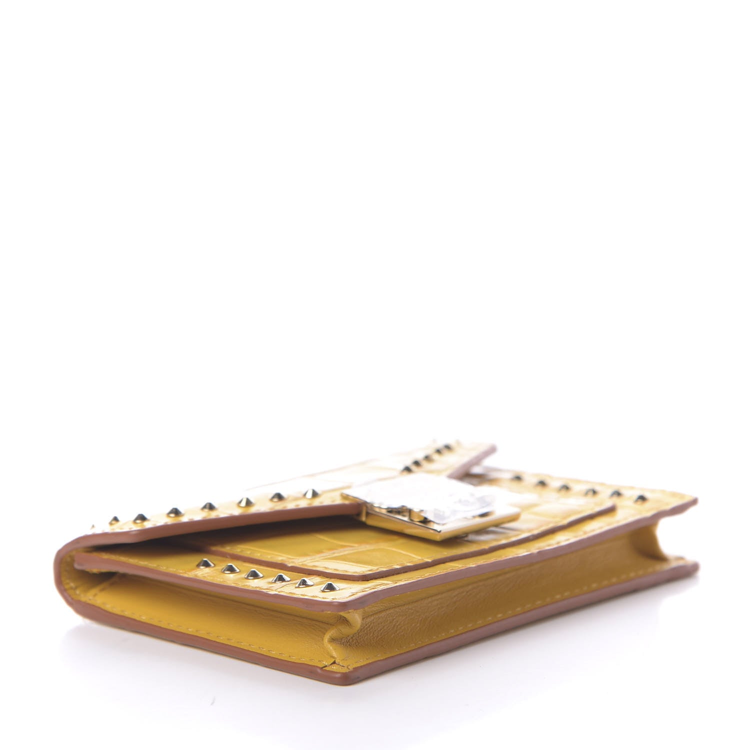 MCM Calfskin Crocodile Embossed Flap Card Holder Golden Mango 4 of 10