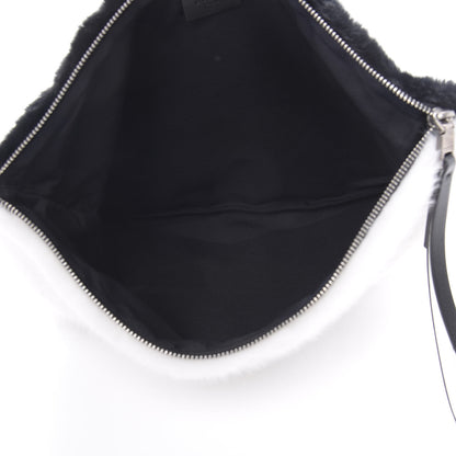 Givenchy Faux Fur Two Tone Large GV3 Pouch Wristlet Black White 5 of 9