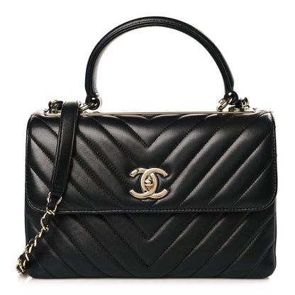 Chanel Lambskin Chevron Quilted Small Trendy CC Dual Handle Flap Bag Black 1 of 9