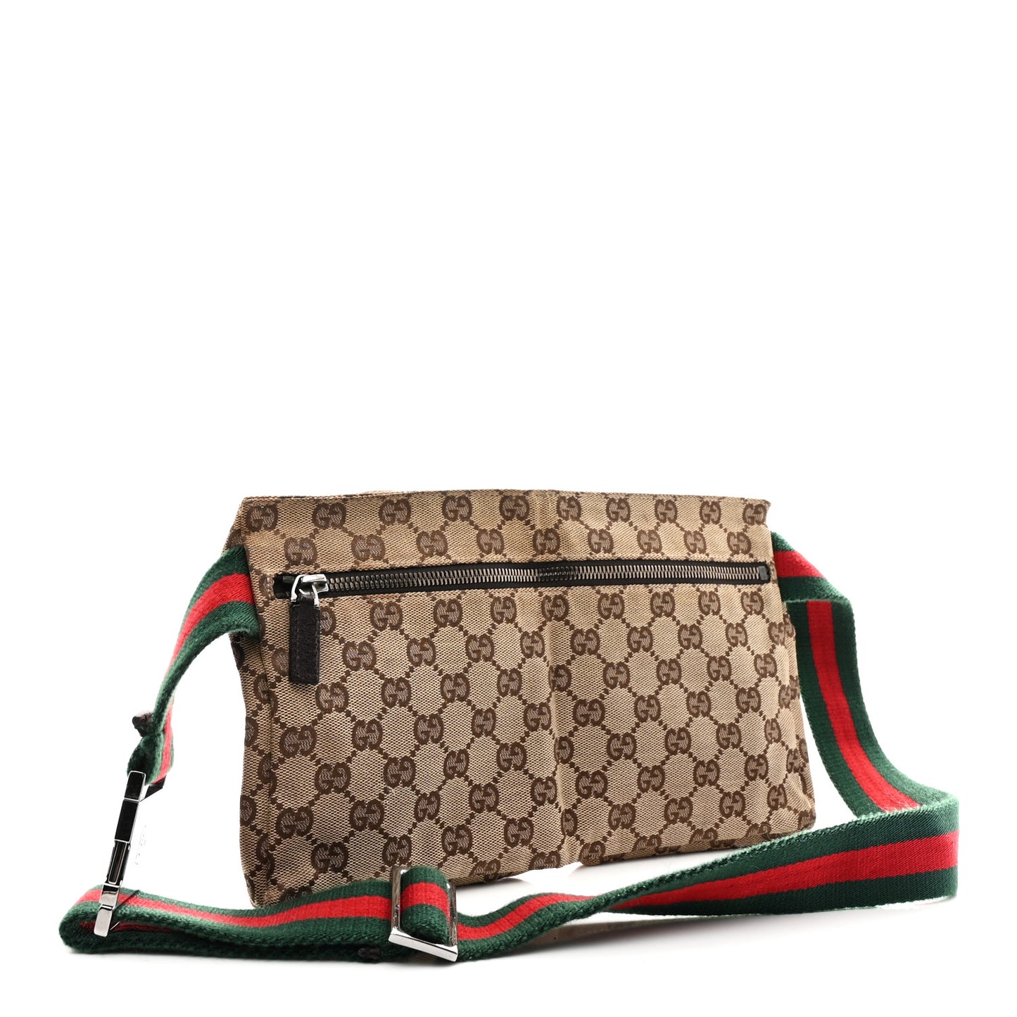 GG Monogram Web Double Pocket Belt Bag Dark Brown