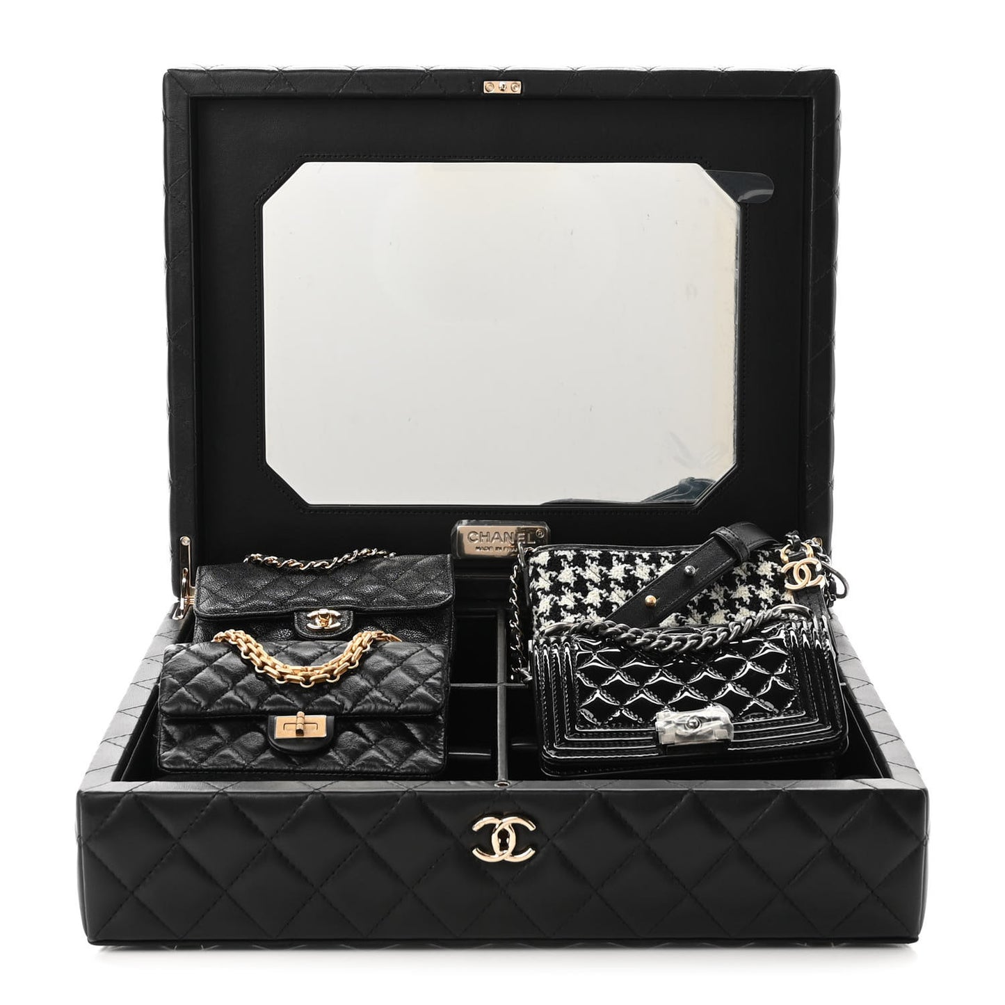 Lambskin Calfskin Tweed Success Story Set of 4 Minis Bags Black