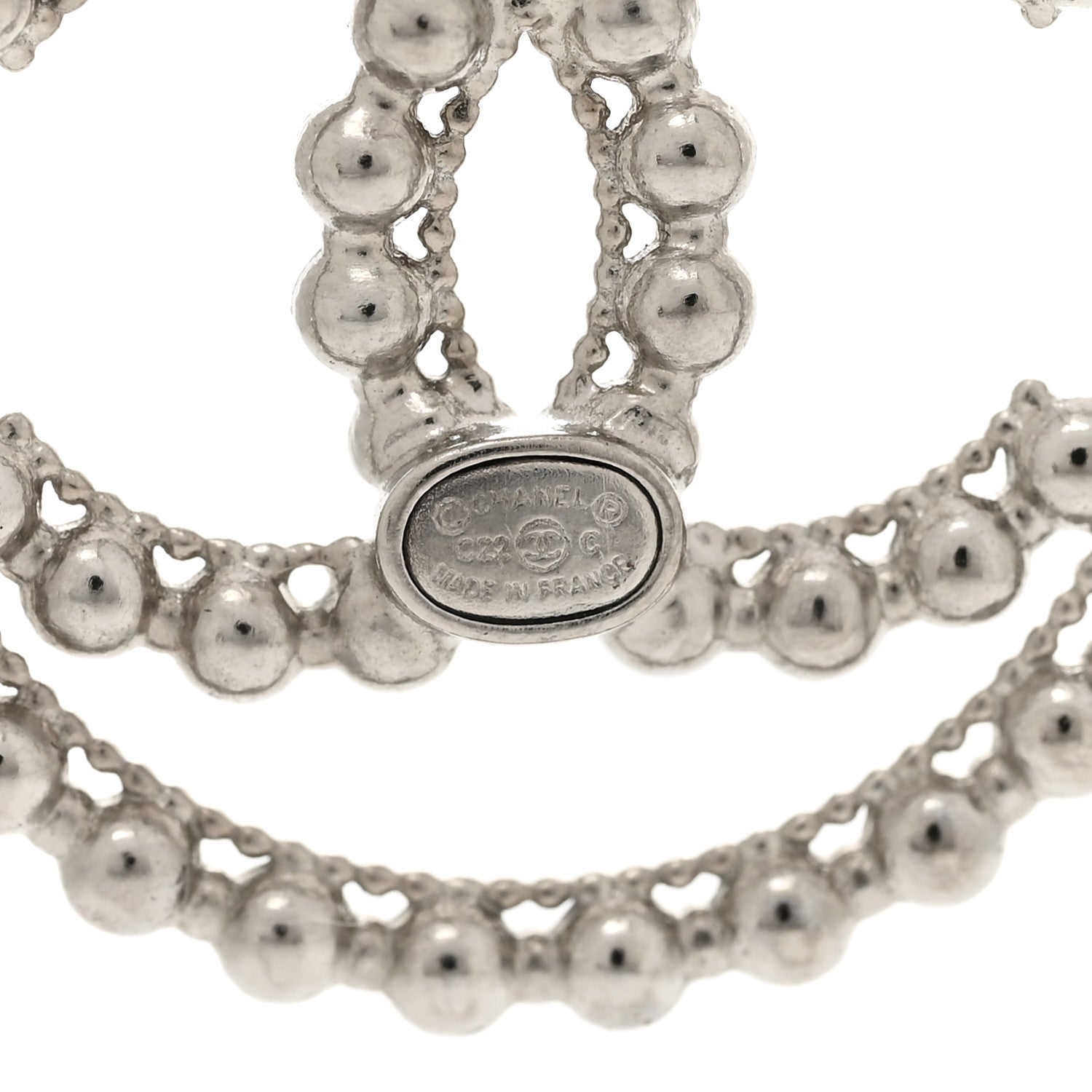 Chanel Metal Bead Round CC Drop Earrings Silver 4 of 5