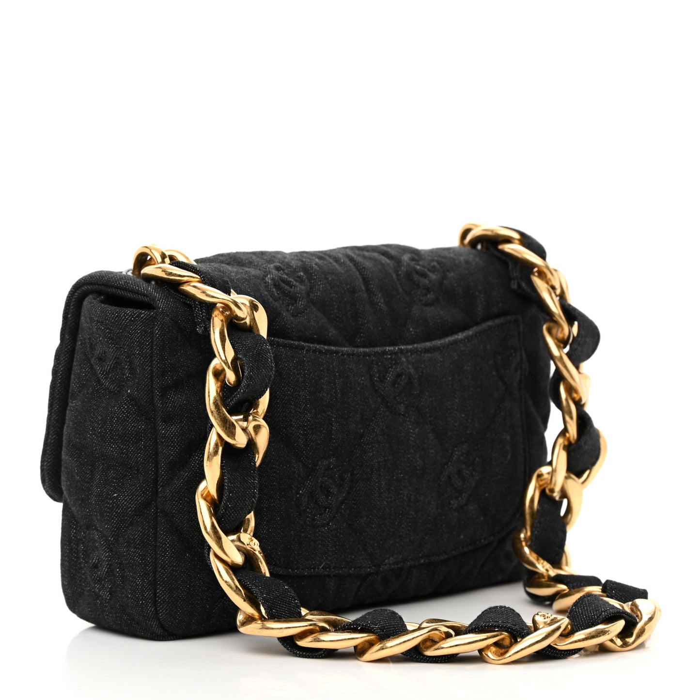 Denim Quilted Medium Funky Town Flap Black