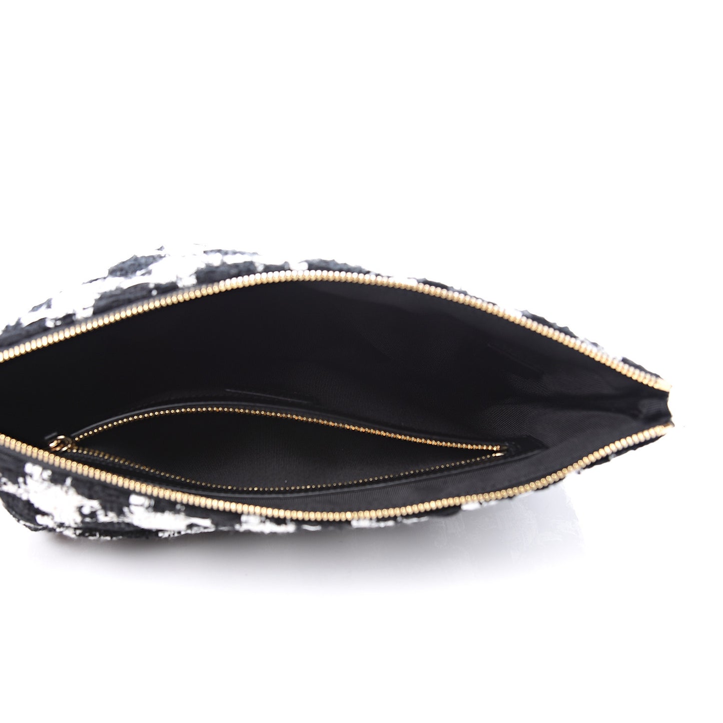 Tweed Quilted Medium Cosmetic Pouch Black Ecru White