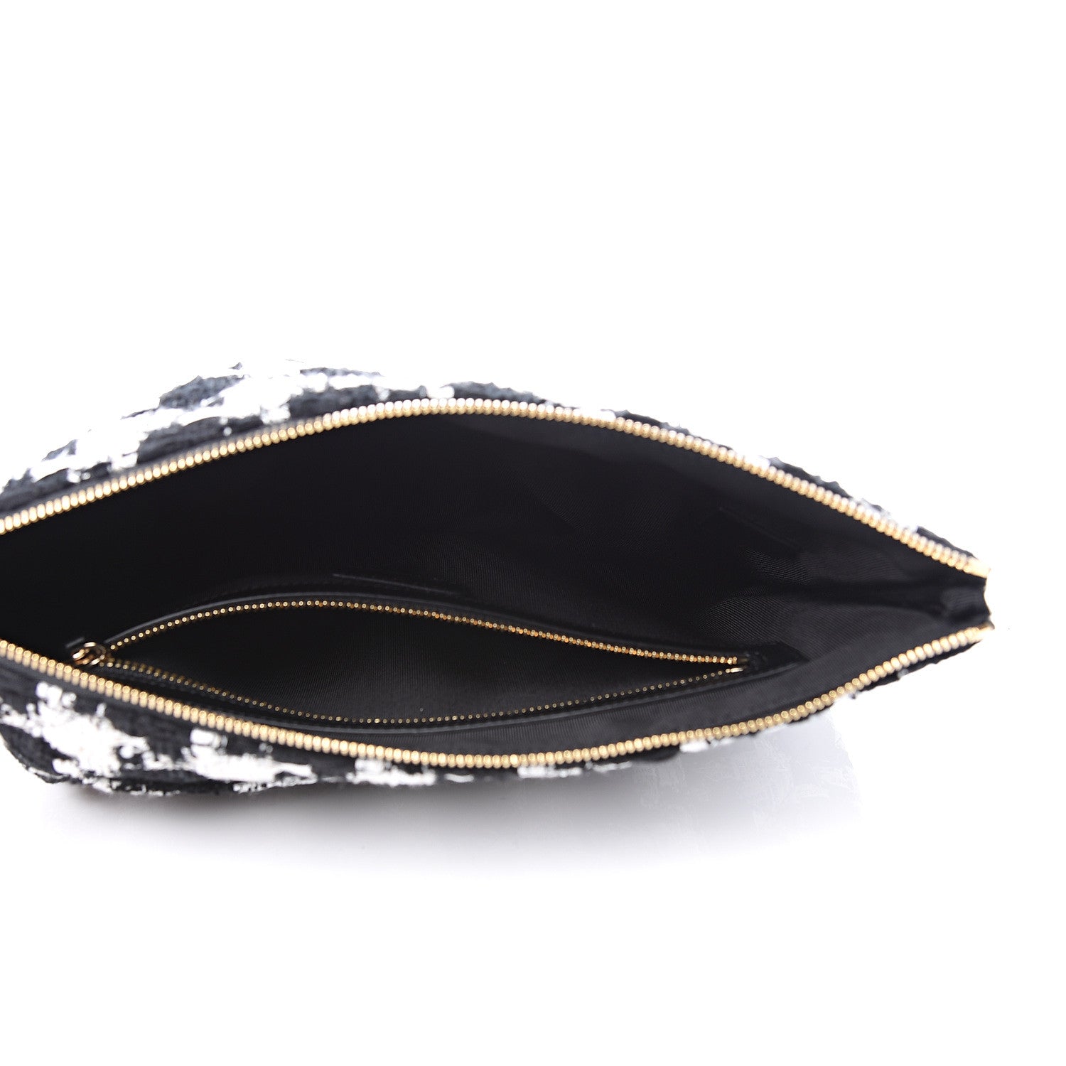 Chanel Tweed Quilted Medium Cosmetic Pouch Black Ecru White 4 of 10