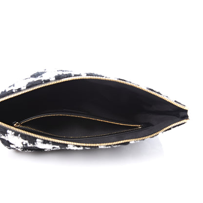 Chanel Tweed Quilted Medium Cosmetic Pouch Black Ecru White 4 of 10