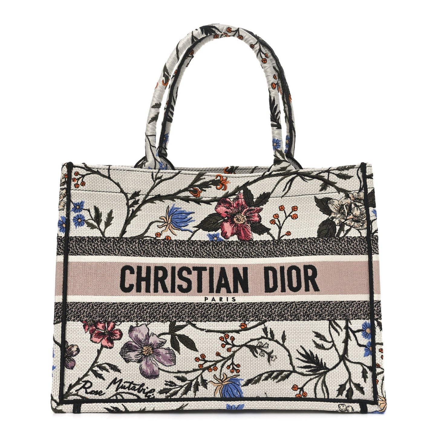 Canvas Embroidered Medium Rosa Mutabilis Book Tote Multicolor