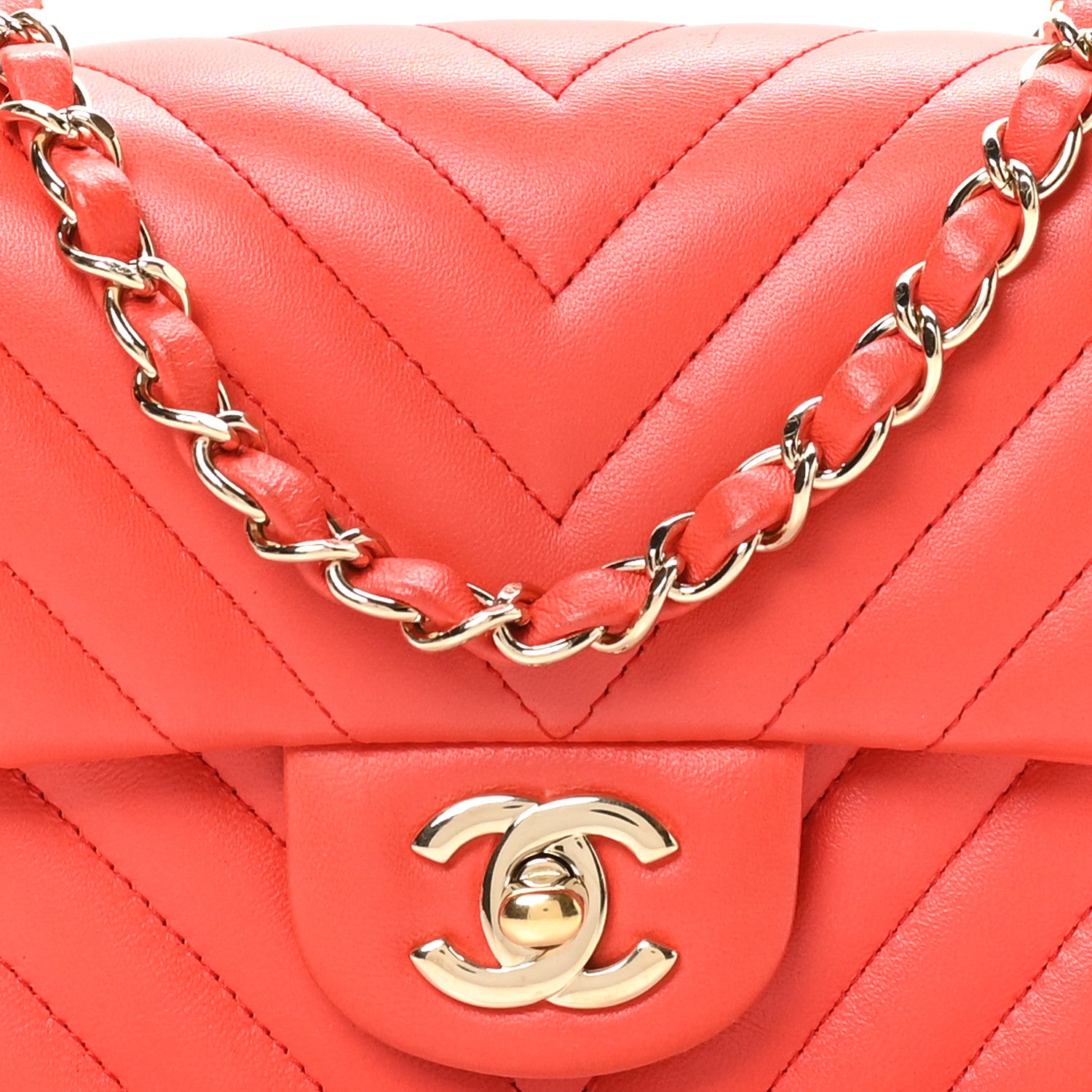 Chanel Lambskin Chevron Quilted Mini Rectangular Flap Red 8 of 13