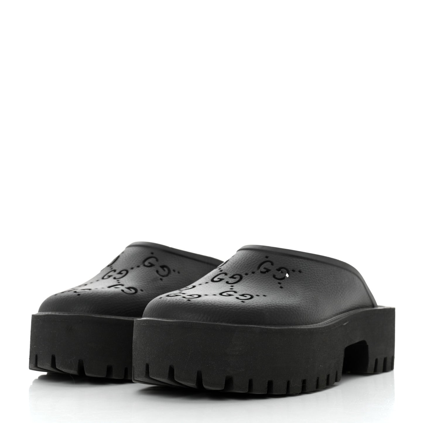 Rubber GG Monogram Perforated Elea Platform 55mm Lug Sole Sandals 40 Black
