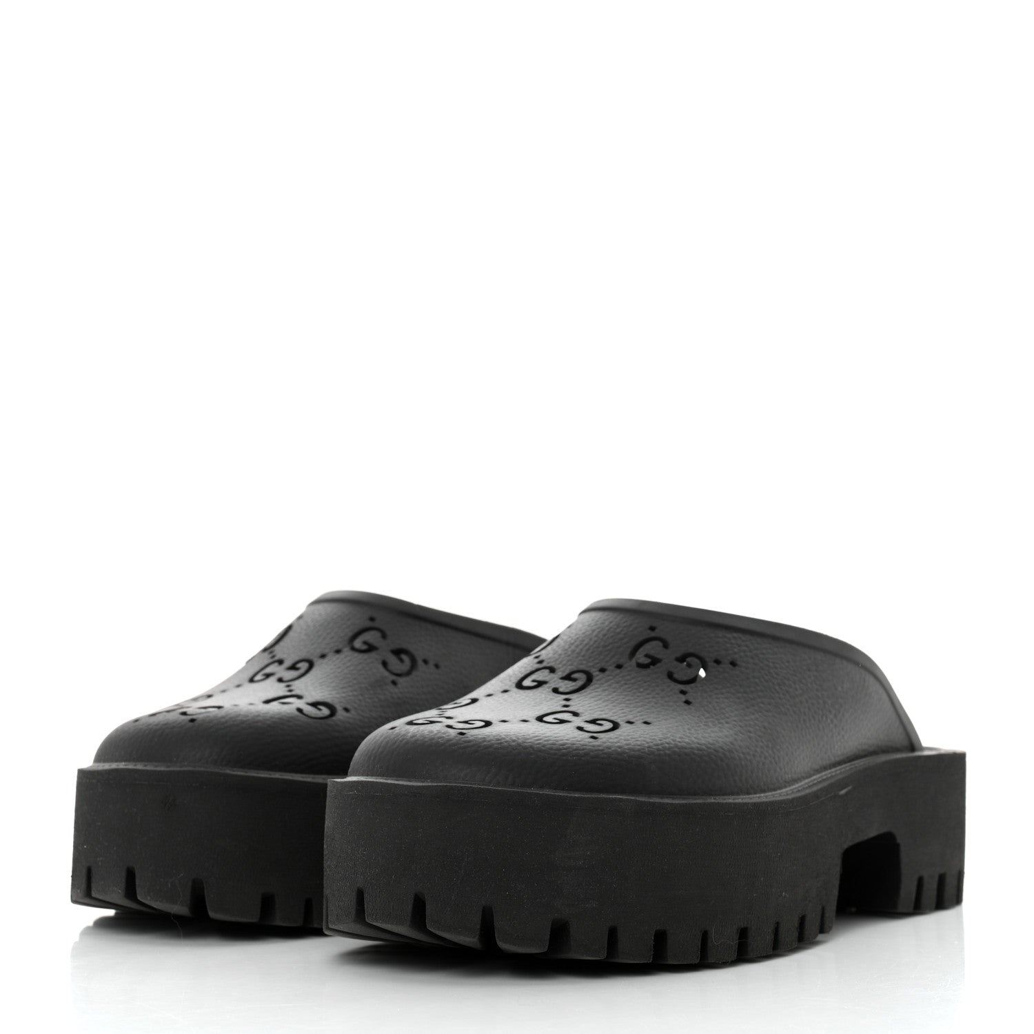 Gucci Rubber GG Monogram Perforated Elea Platform 55mm Lug Sole Sandals 40 Black 3 of 9