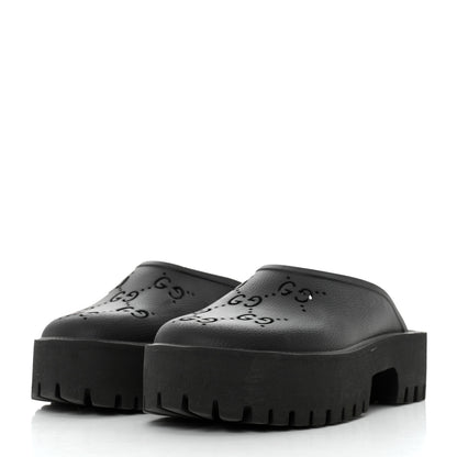 Gucci Rubber GG Monogram Perforated Elea Platform 55mm Lug Sole Sandals 40 Black 3 of 9