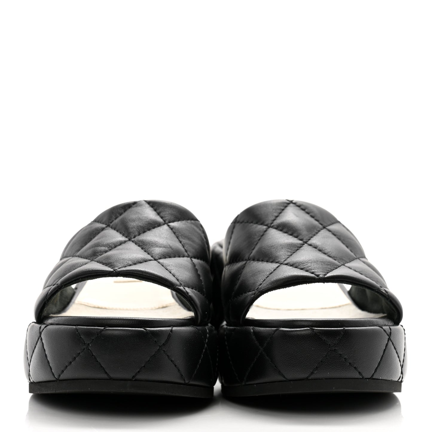 Lambskin Quilted Camelia CC Wedge Sandal Mules 38 Black