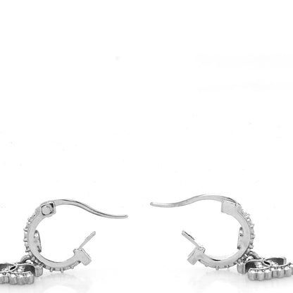 Chanel Metal Crystal CC Hoop Drop Earrings Silver 3 of 4