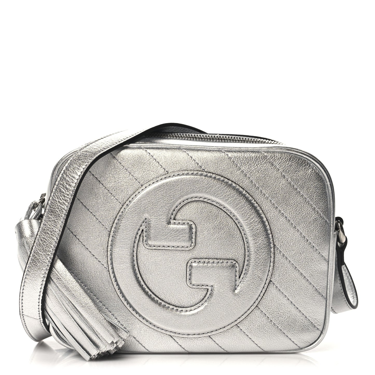 Metallic Sakai Be Green Calfskin Diagonal Stitched Small Blondie Shoulder Bag Silver