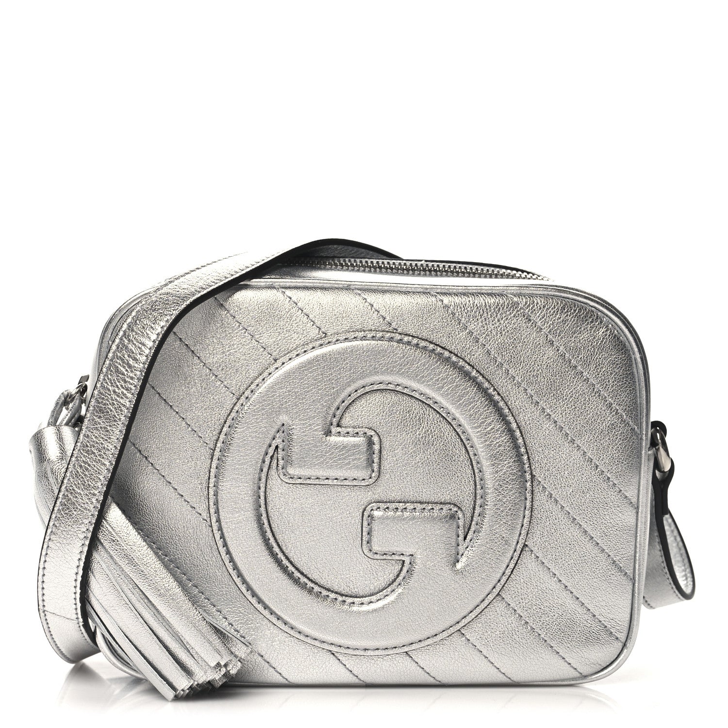 Gucci Metallic Sakai Be Green Calfskin Diagonal Stitched Small Blondie Shoulder Bag Silver 1 of 10