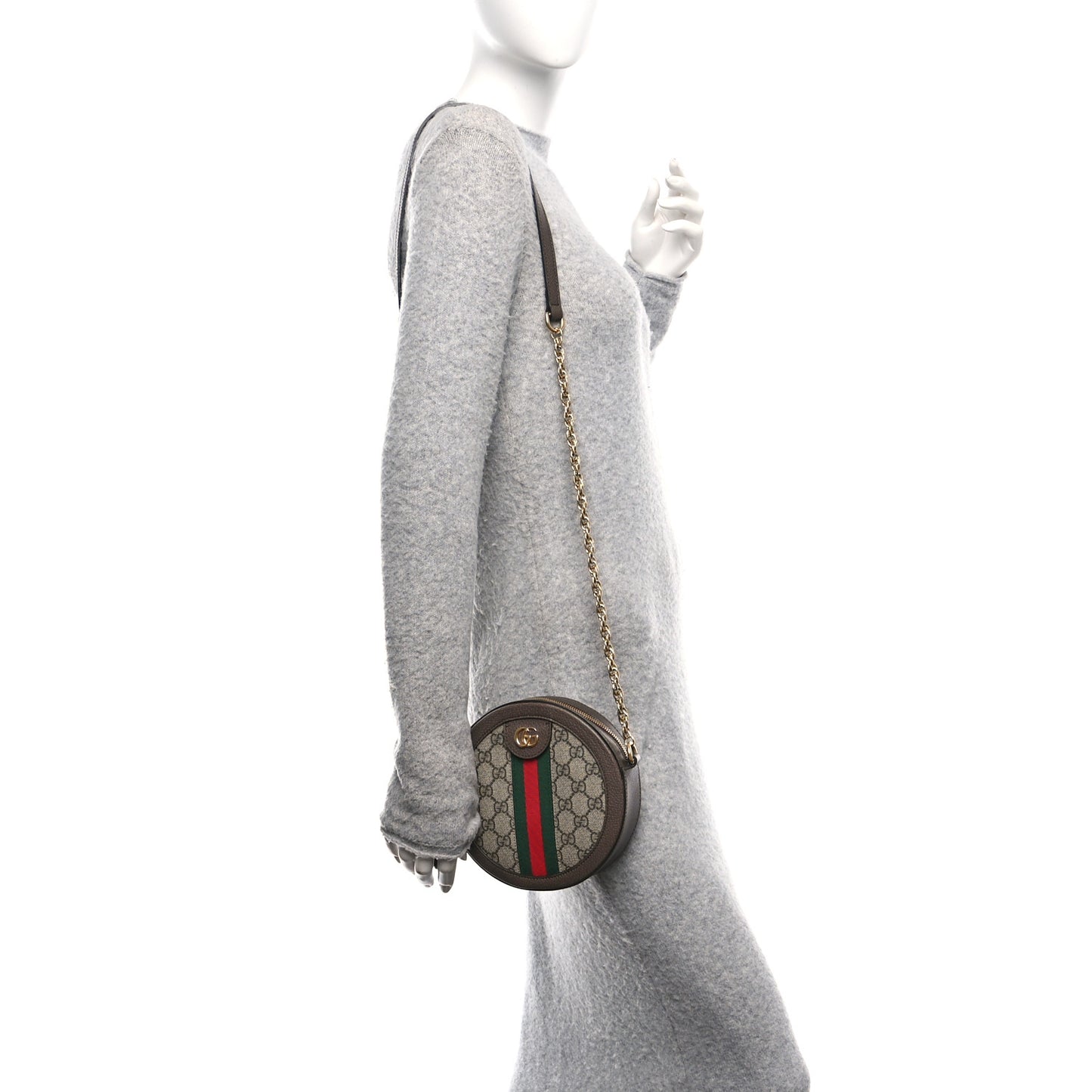 GG Supreme Monogram Web Mini Ophidia Round Shoulder Bag Brown