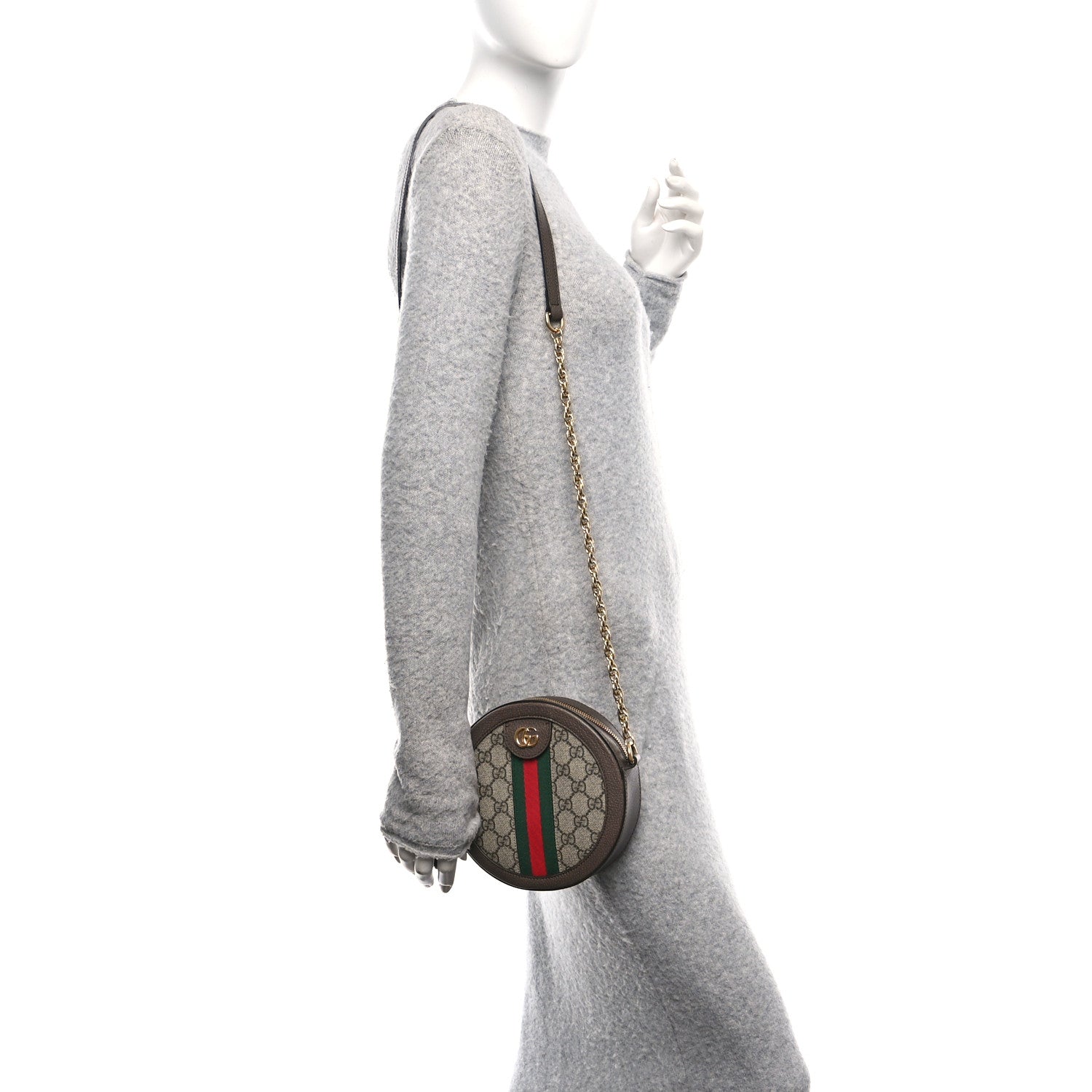 Gucci GG Supreme Monogram Web Mini Ophidia Round Shoulder Bag Brown 2 of 12