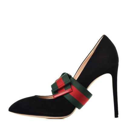 Gucci Kid Scamosciato Removable Web Bow High Heel Pumps 39.5 Black 1 of 10