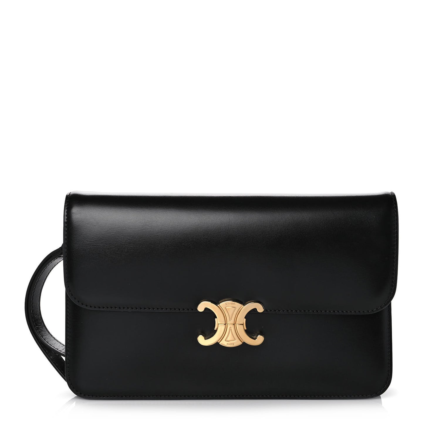 Shiny Calfskin Triomphe Clutch Black