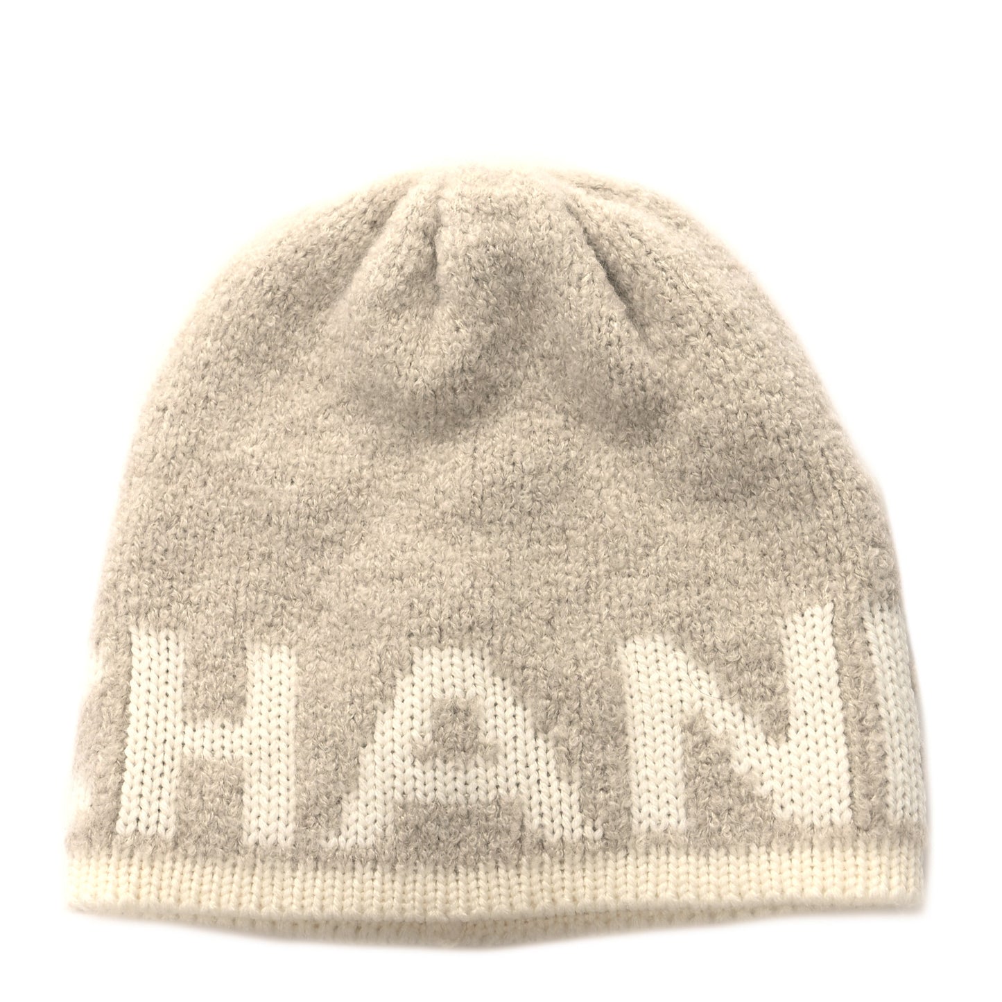Cashmere Wool Silk Logo Beanie Hat Beige White