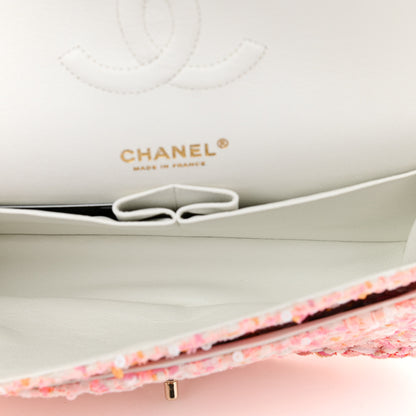 Chanel Tweed Braid Sequin Medium Double Flap White Pink Orange 5 of 10