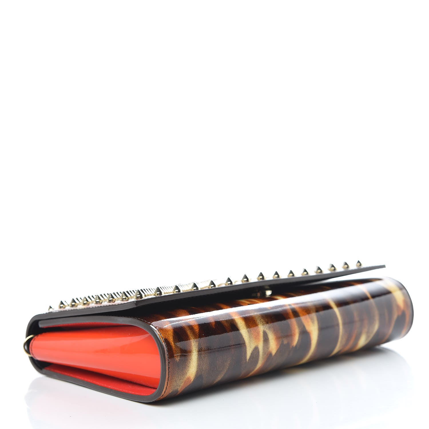 Christian Louboutin Patent Leopard Spikes Paloma Clutch Brown 4 of 10
