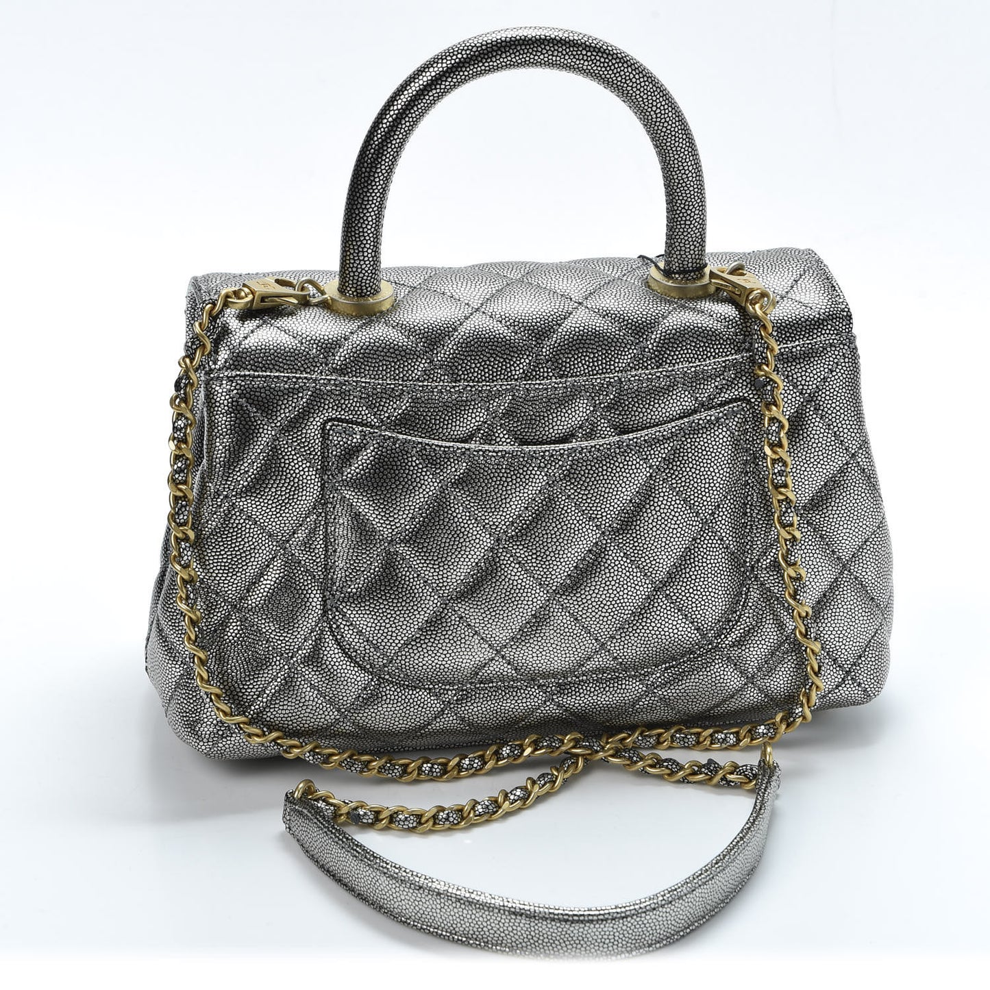Metallic Caviar Quilted Mini Coco Handle Flap Silver