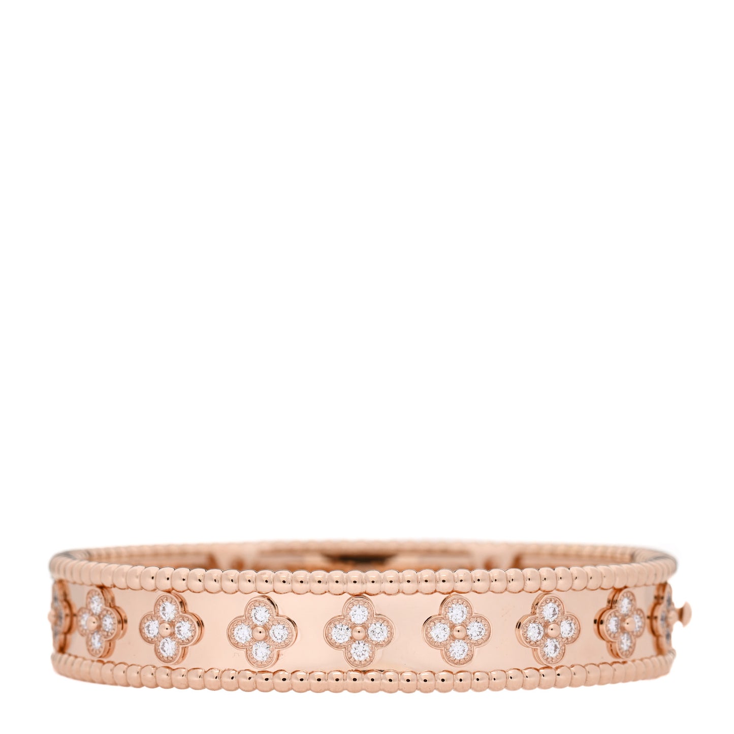 18K Rose Gold Diamond Perlee Clovers Bangle Bracelet XS