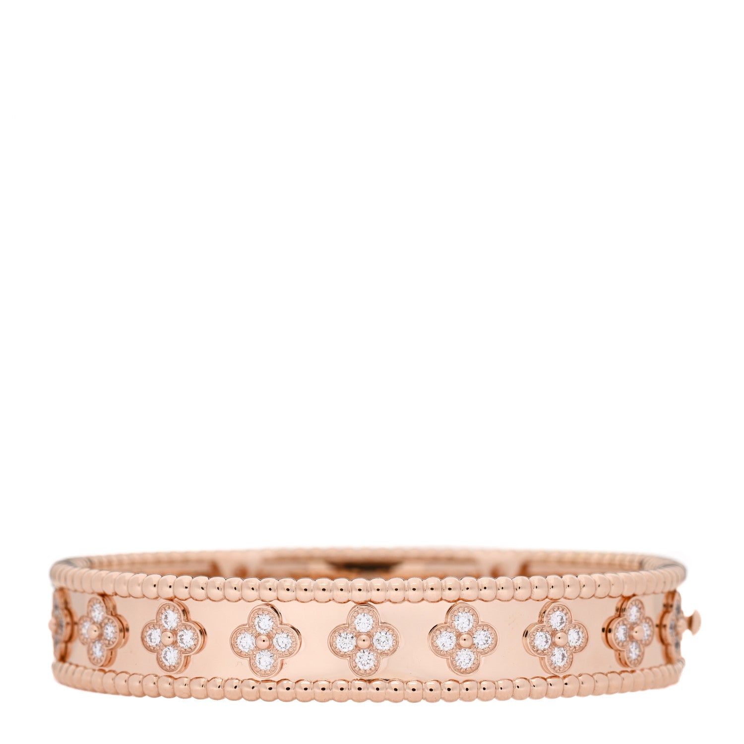 Van Cleef & Arpels 18K Rose Gold Diamond Perlee Clovers Bangle Bracelet XS 2 of 4