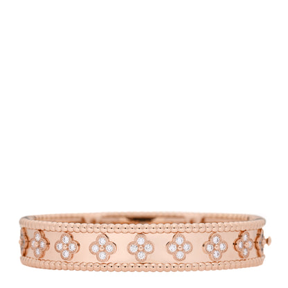 Van Cleef & Arpels 18K Rose Gold Diamond Perlee Clovers Bangle Bracelet XS 2 of 4