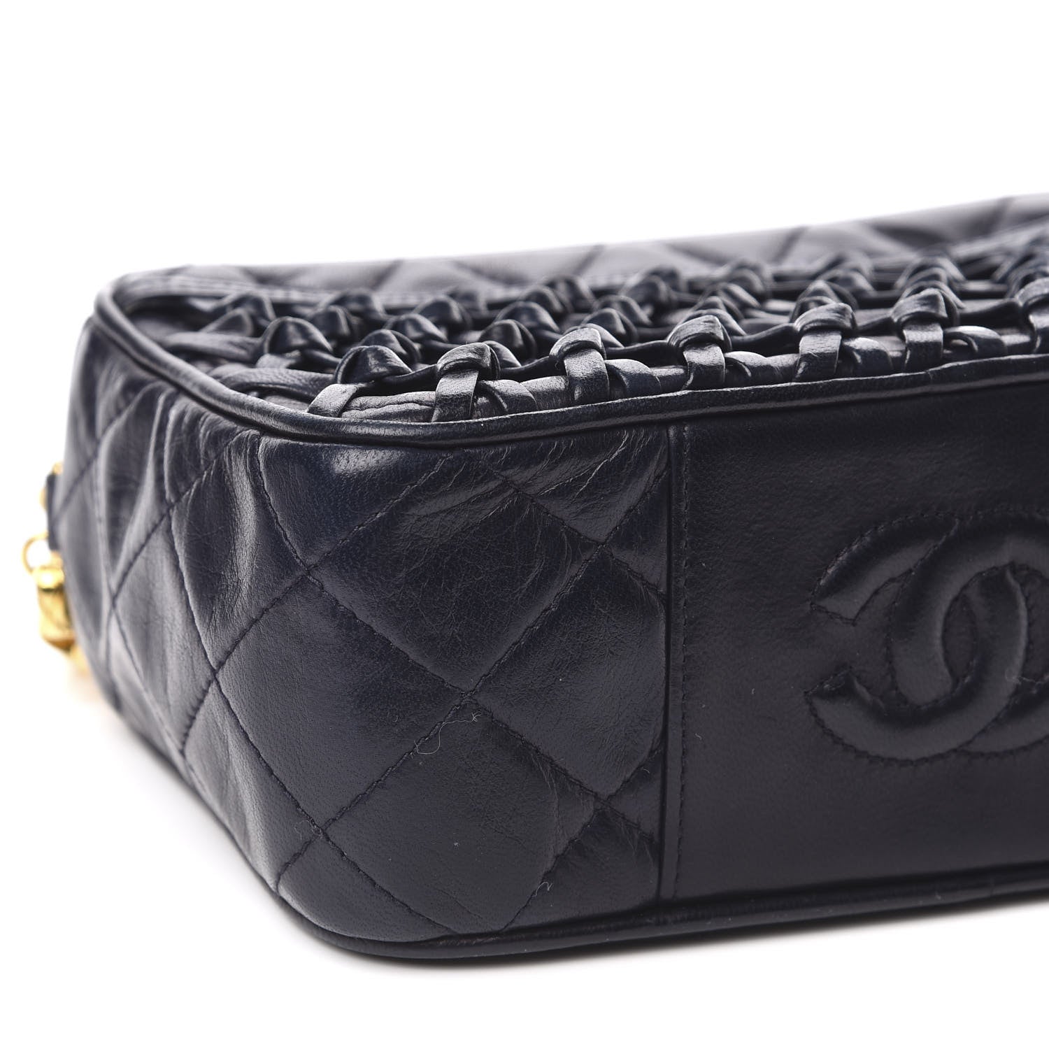Chanel Lambskin Woven Quilted CC Camera Case Navy 9 of 12