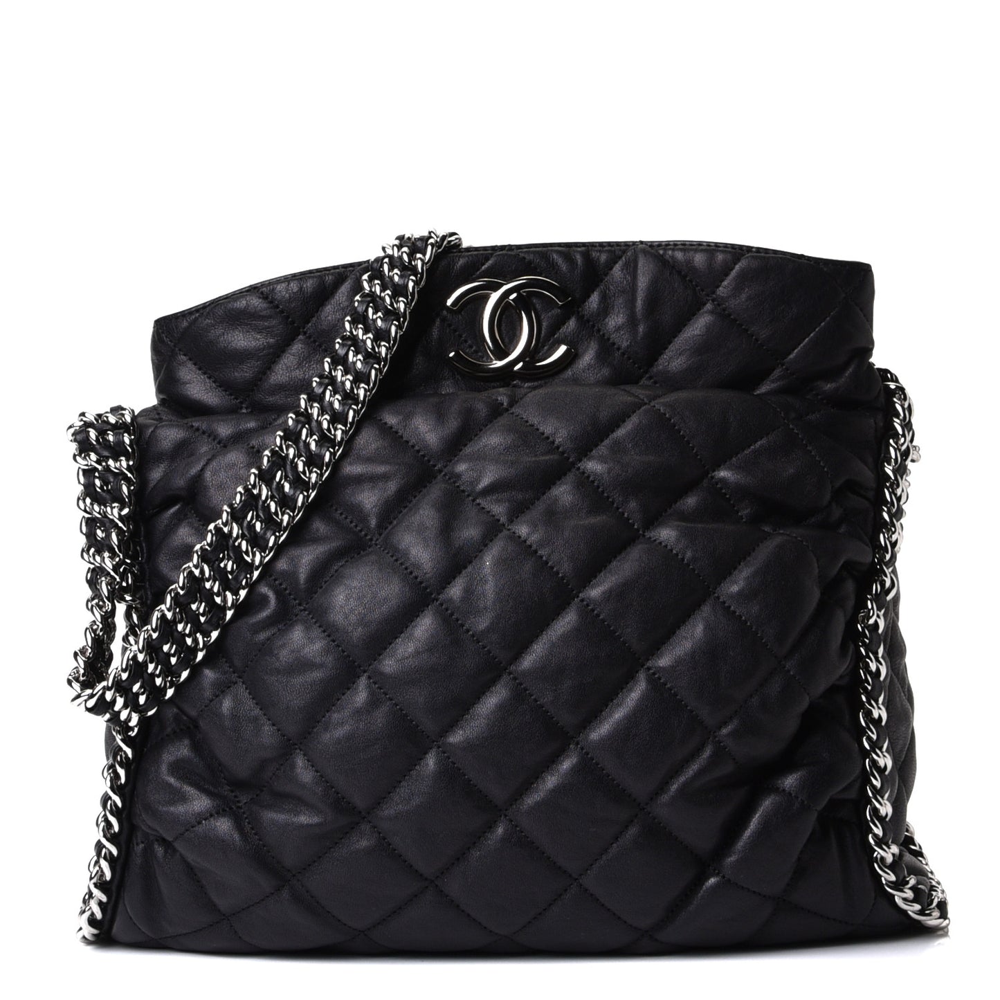 Washed Lambskin Chain Around Hobo Black