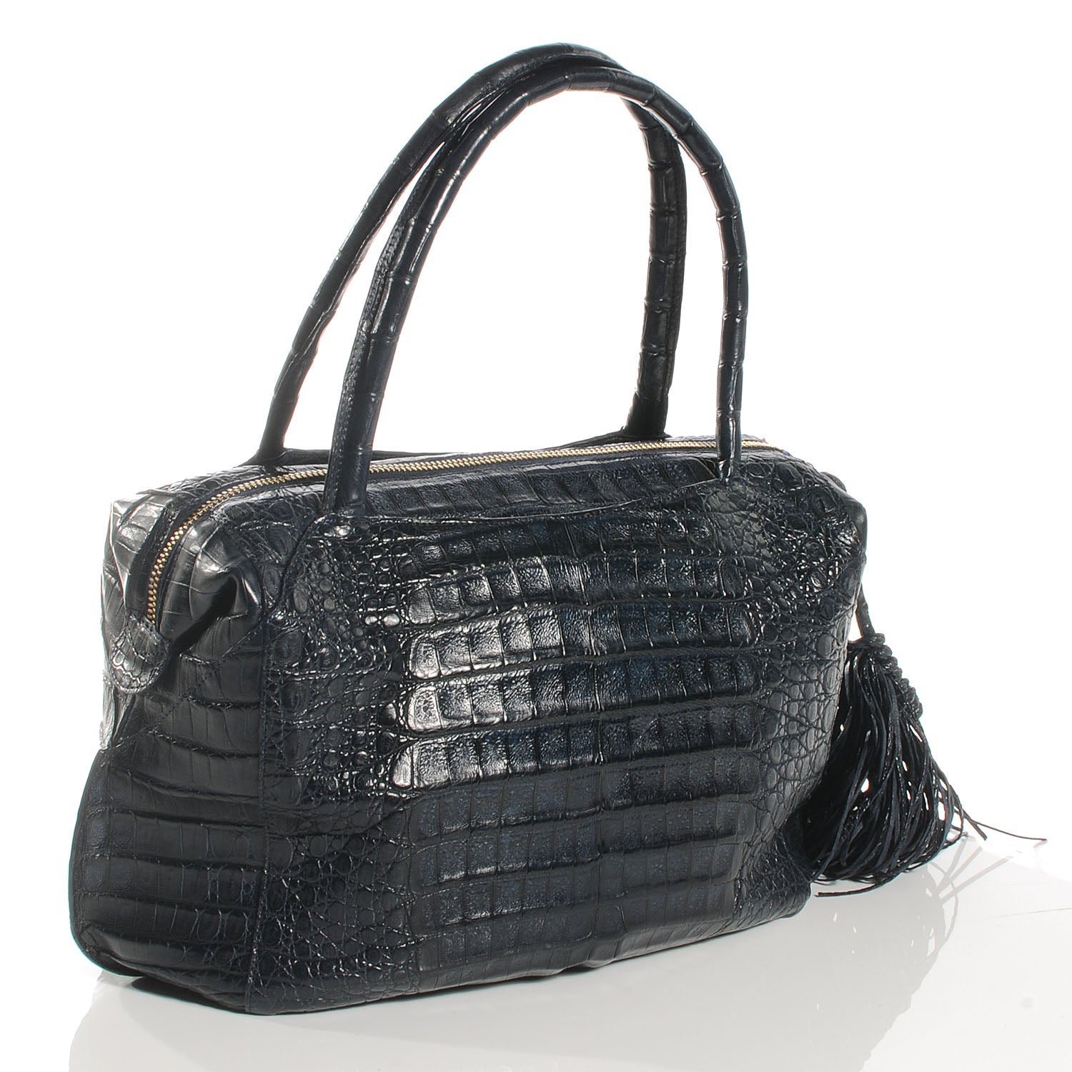 Nancy Gonzalez Crocodile Tassel Handbag Navy 3 of 7