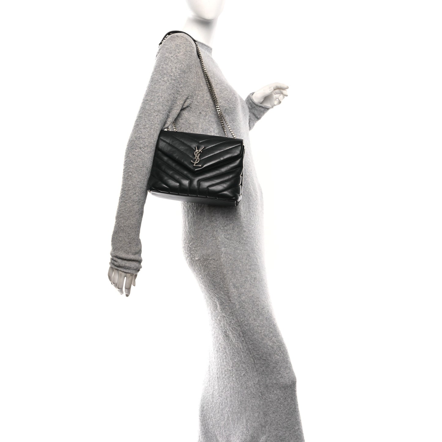 Calfskin Y Quilted Monogram Small Loulou Chain Satchel Black