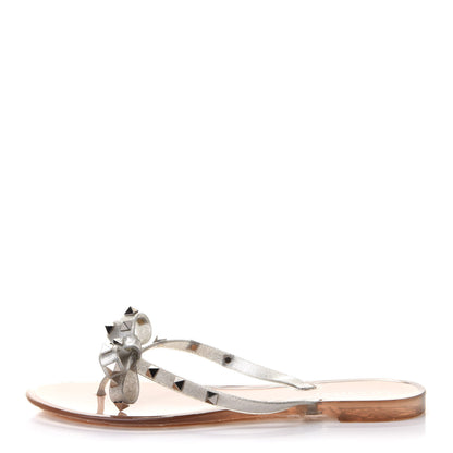 Valentino Garavani PVC Jelly Glitter Rockstud Bow Thong Sandals 41 Silver 1 of 9