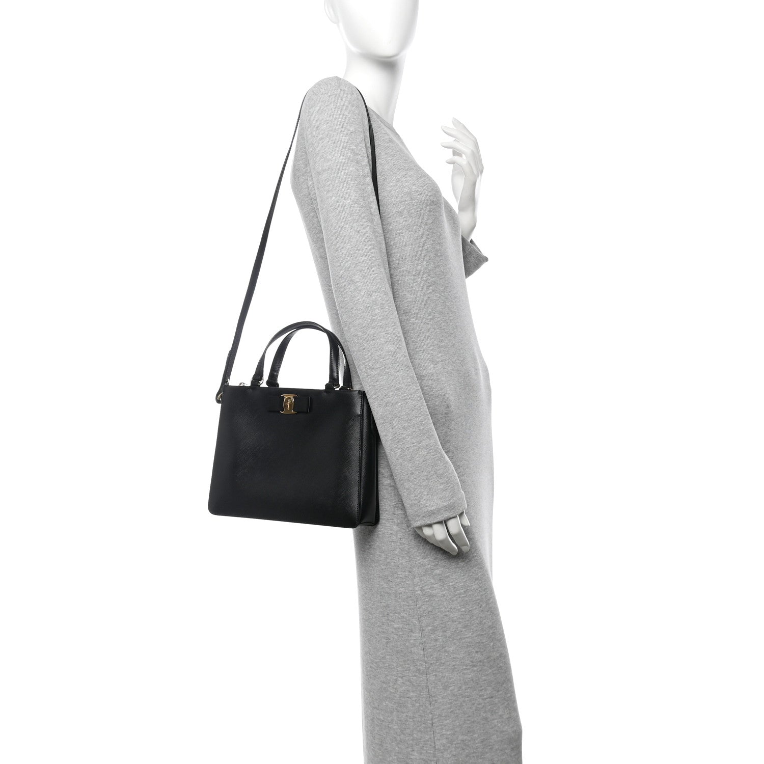 Salvatore Ferragamo Printed Calfskin Tracy Vara Tote Black 2 of 9