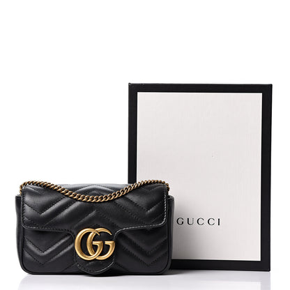 Gucci Calfskin Matelasse Super Mini GG Marmont Shoulder Bag Black 9 of 9