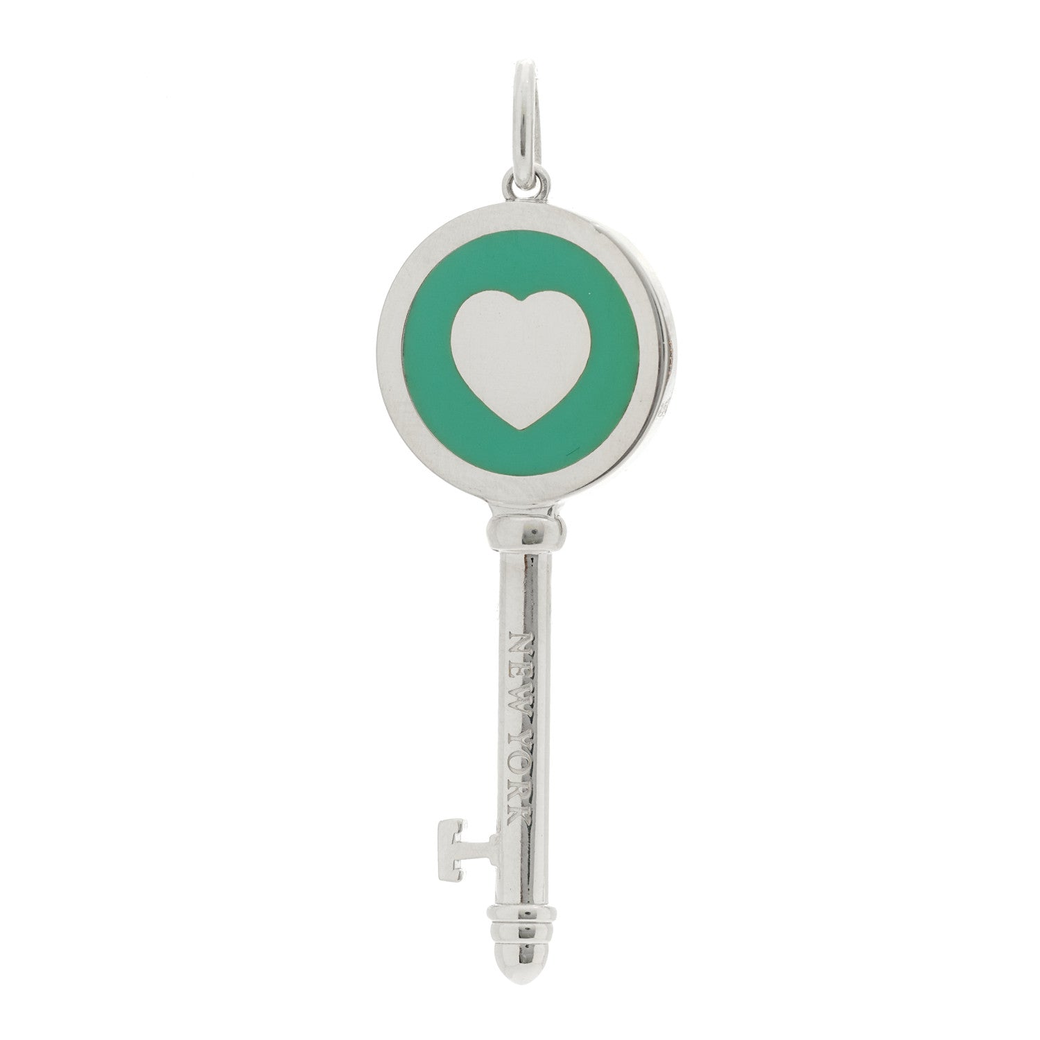 Tiffany Sterling Silver Enamel Heart Key Pendant Blue 1 of 5