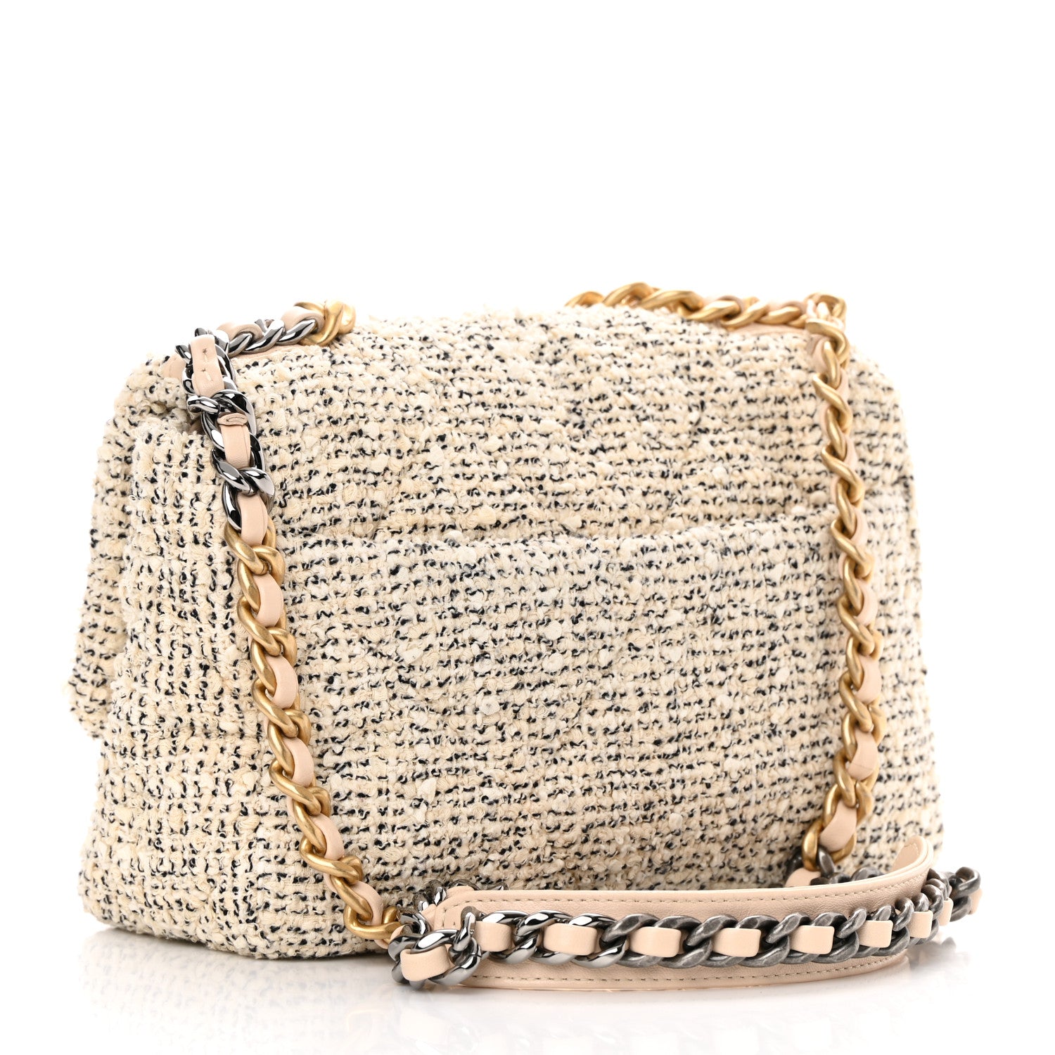 Chanel Tweed Quilted Medium Chanel 19 Flap Ecru Black 3 of 11