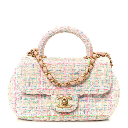 Chanel Tweed Quilted Baywatch Top Handle Flap Light Pink Green Orange Purple 1 of 11