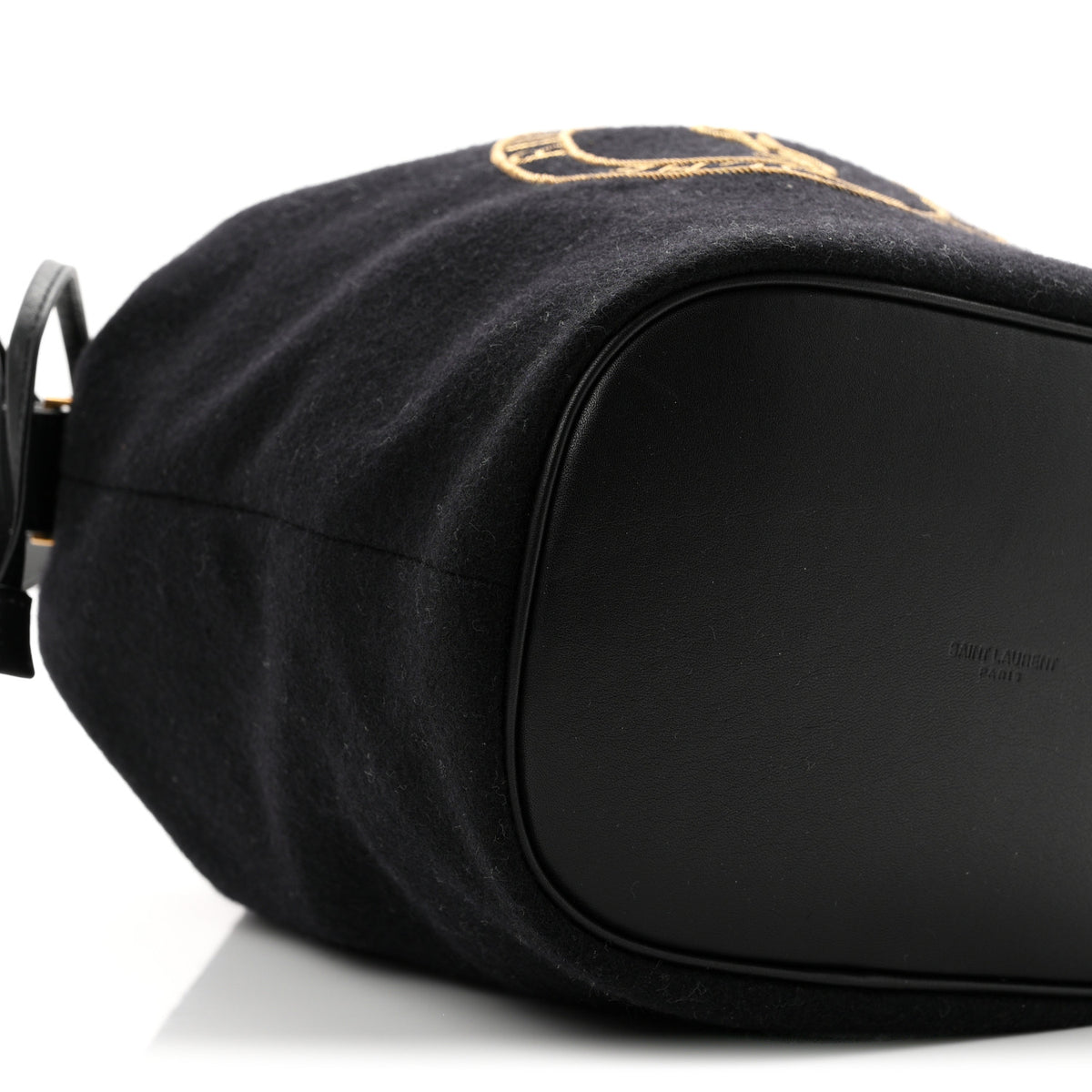 Wool Calfskin Rive Gauche Bucket Bag Black Gold