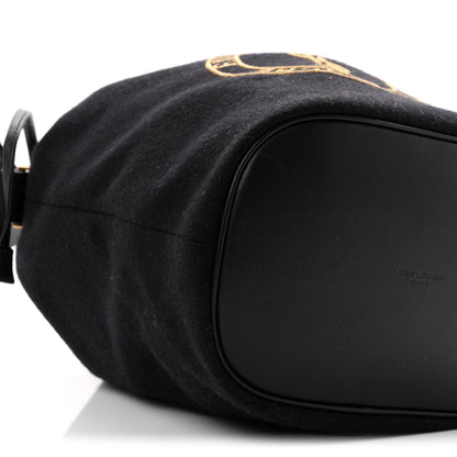 Saint Laurent Wool Calfskin Rive Gauche Bucket Bag Black Gold 10 of 11