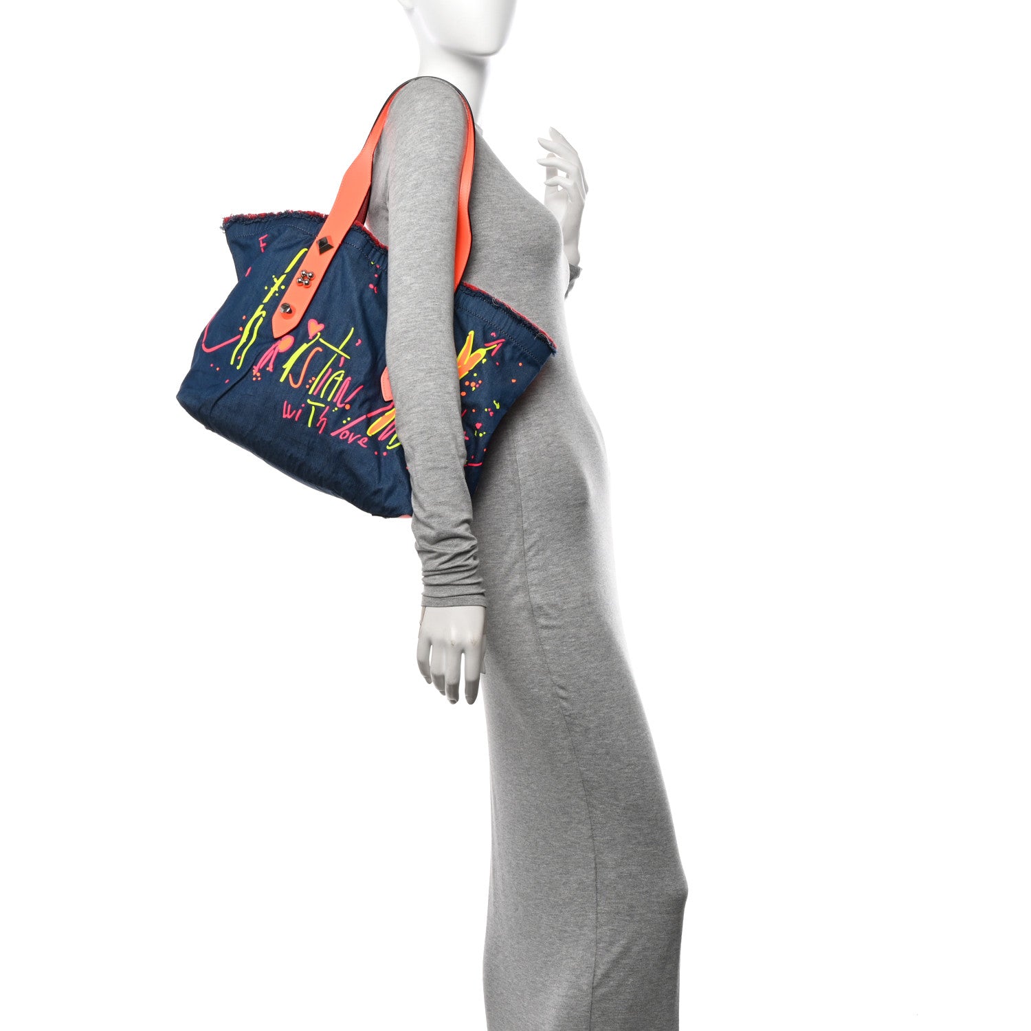 Christian Louboutin Denim Frangibus Printed Tote Blue Multicolor 2 of 14